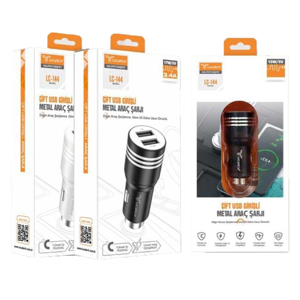 Lucatech LC-144 çift Usb Girişli Metal Araç Şarjı