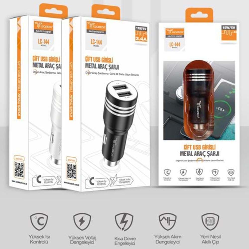 Lucatech LC-144 çift Usb Girişli Metal Araç Şarjı