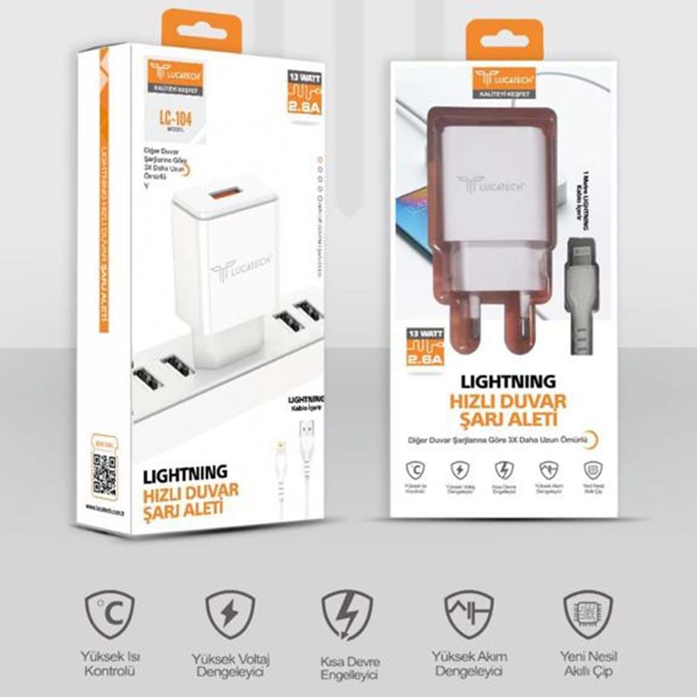 Lucatech LC-104 2.6A Lightning Duvar Şarj Aleti