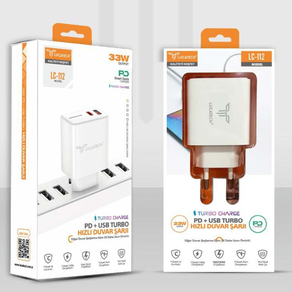 Lucatech LC-112 PD + Usb Type C Duvar Şarj Aleti