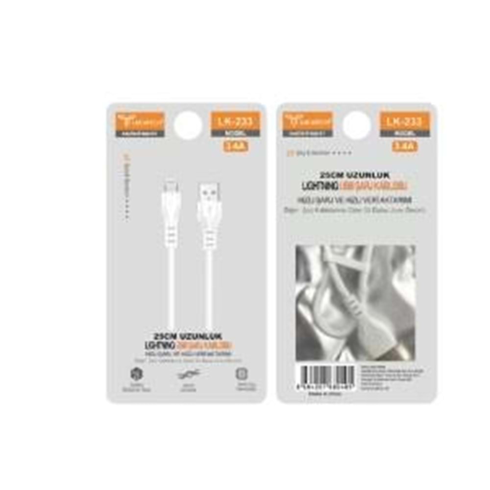 Lucatech Lk-233 Lightining 25Cm Usb Şarj Kablosu