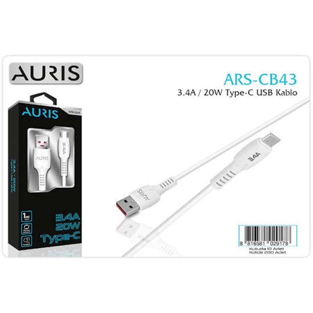 Auris CB43 3.4 TYP-C Usb Şarj Kablosu
